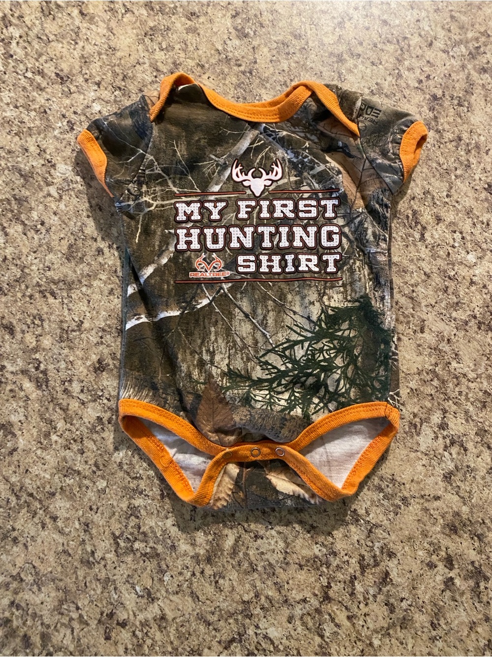 Realtree Camo Baby Onesie with Orange Trim